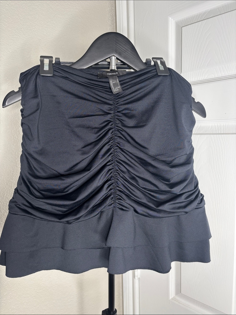 Forever 21 Black Ruched Sleeveless Tank with Ruffle Hem